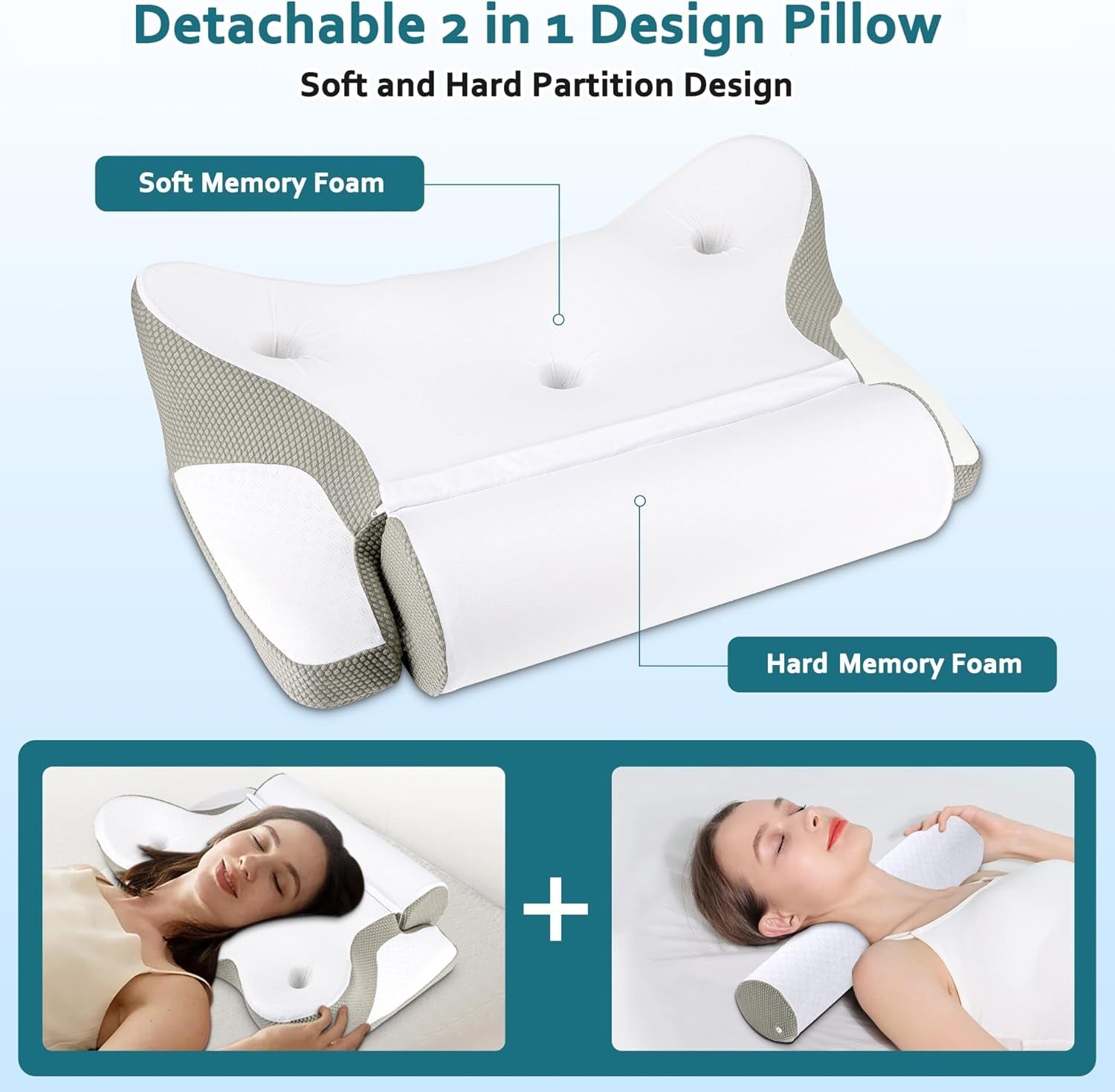 TopEsct Memory Foam Kissen, Seitenschläferkissen, Nackenkissen, Kopfkissen für Seiten- und Rückenschläfer (Grau)