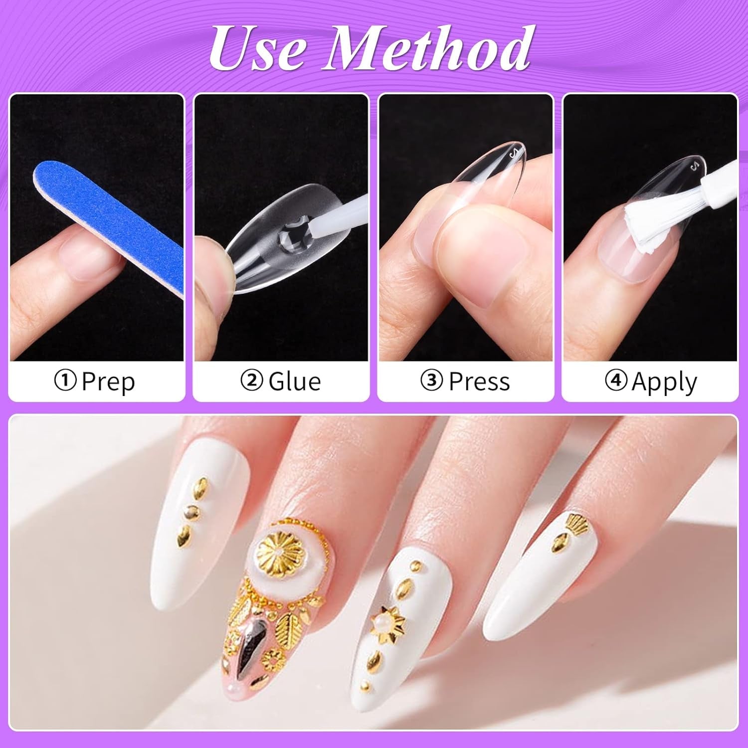 Becellen 500 Stück künstliche Nagelspitzen, weiche Gel-Nagelspitzen, vollständige Abdeckung, Gel-Nagelspitzen, vorpolierte künstliche Nägel, DIY-Nagelkunst-Kleber-Set (Mandeln)