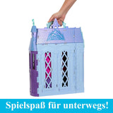 Mattel Disney Frozen – Castle Arendelle Puppenhaus (60 cm+) mit Elsa-Puppe, 4 Spielplätzen und 15 Stück Disney Frozen II Möbeln und Zubehör, HLW61