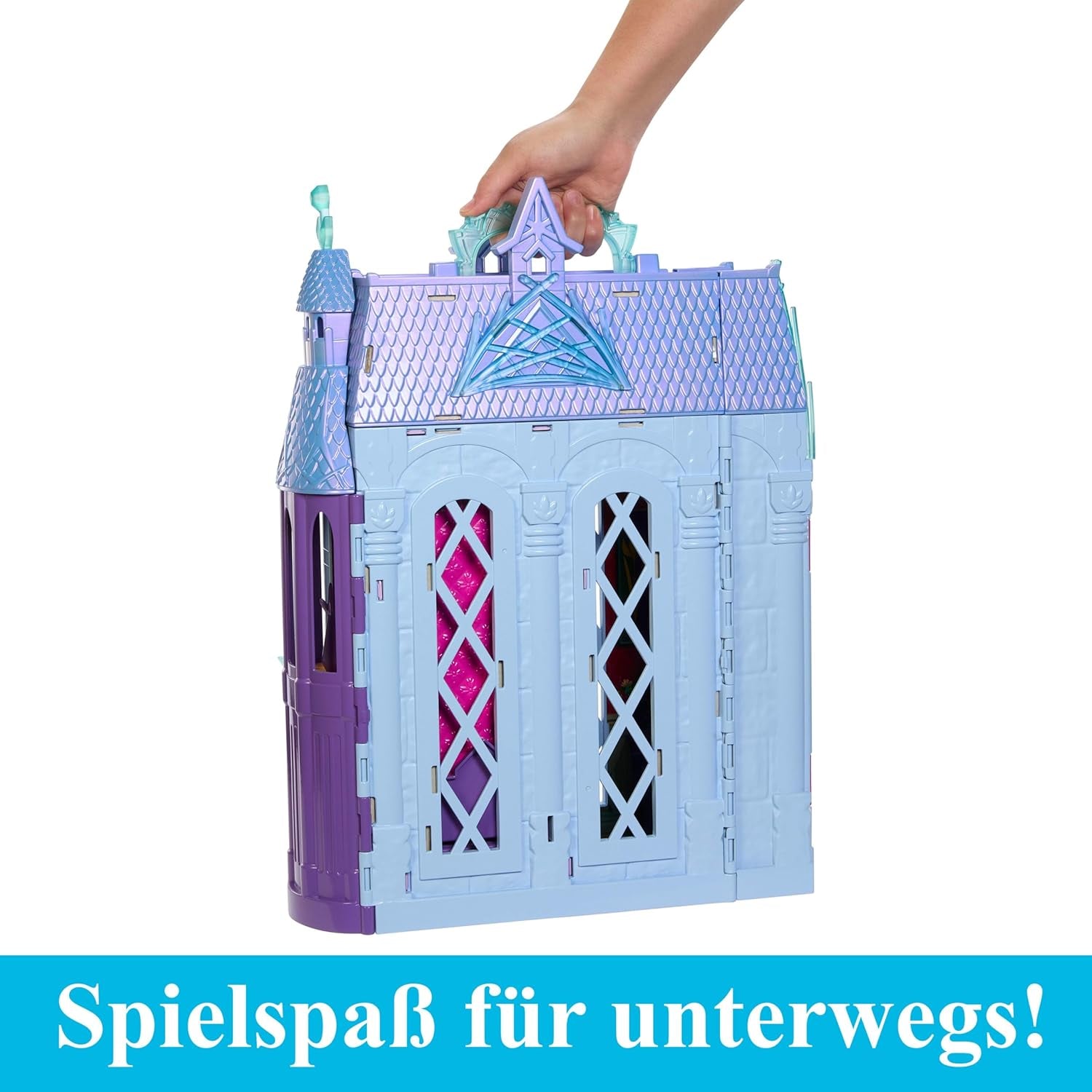 Mattel Disney Frozen – Castle Arendelle Puppenhaus (60 cm+) mit Elsa-Puppe, 4 Spielplätzen und 15 Stück Disney Frozen II Möbeln und Zubehör, HLW61