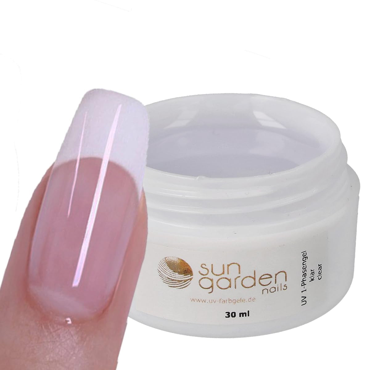Sun Garden Nails einphasiges transparentes Gel 30 ml + Box mit 100 Spitzen + Kleber für Spitzen 7 ml