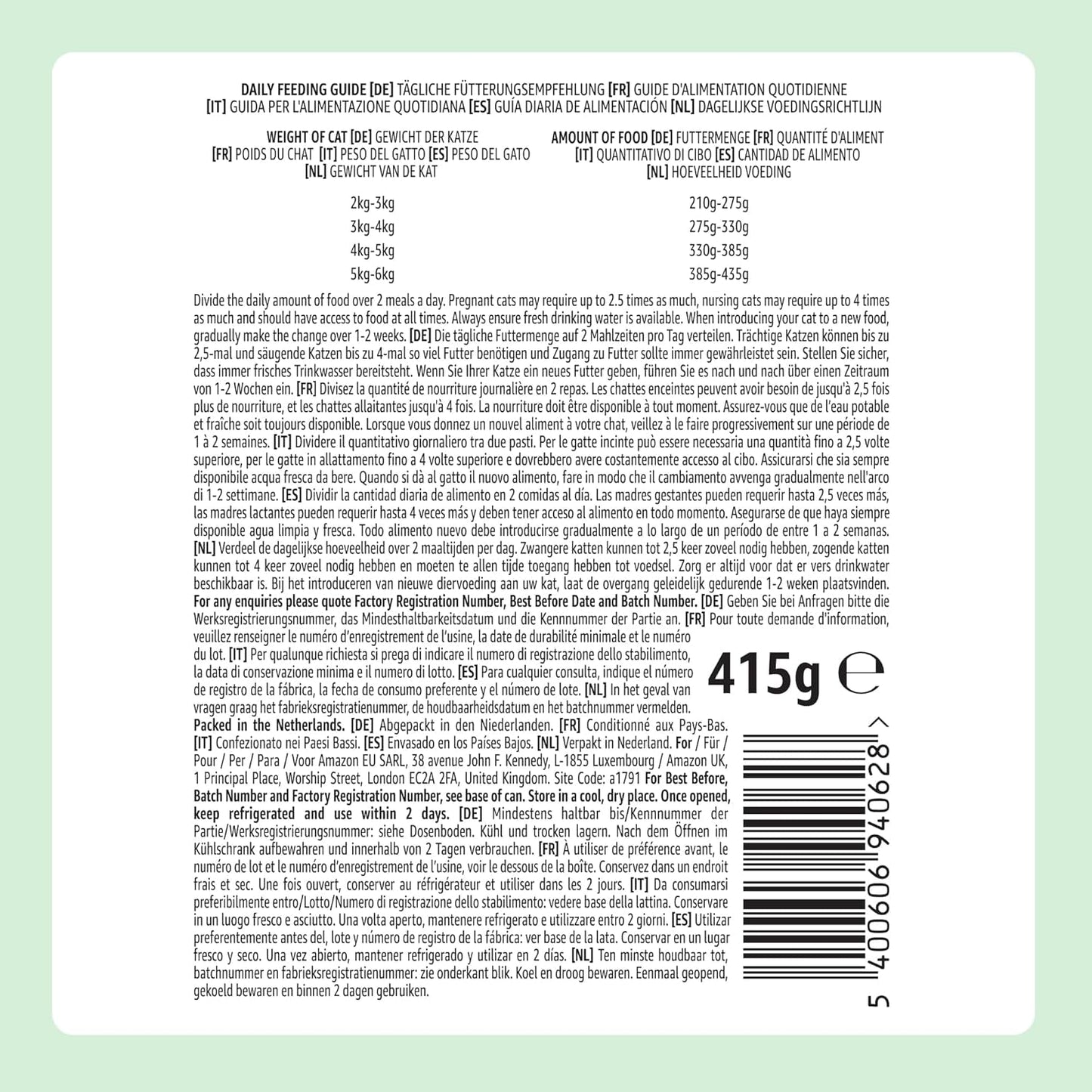 von Amazon Katzenfutter, nass, Dose, Stücke mit Geflügel in Sauce, 12 x 415 g