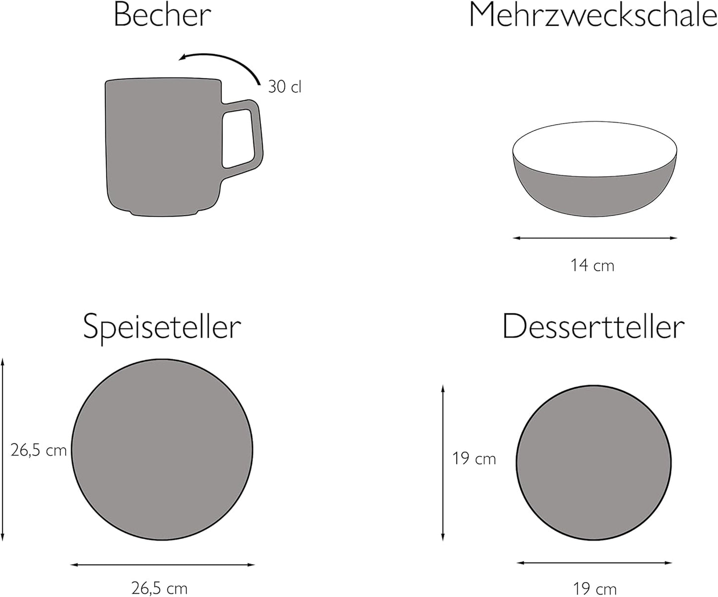 CreaTable, 22582, SAMBA-Serie, 16-teiliges Geschirrset für 4 Personen, Kombiservice aus Porzellan, spülmaschinen- und mikrowellenfest, hochwertige Herstellung