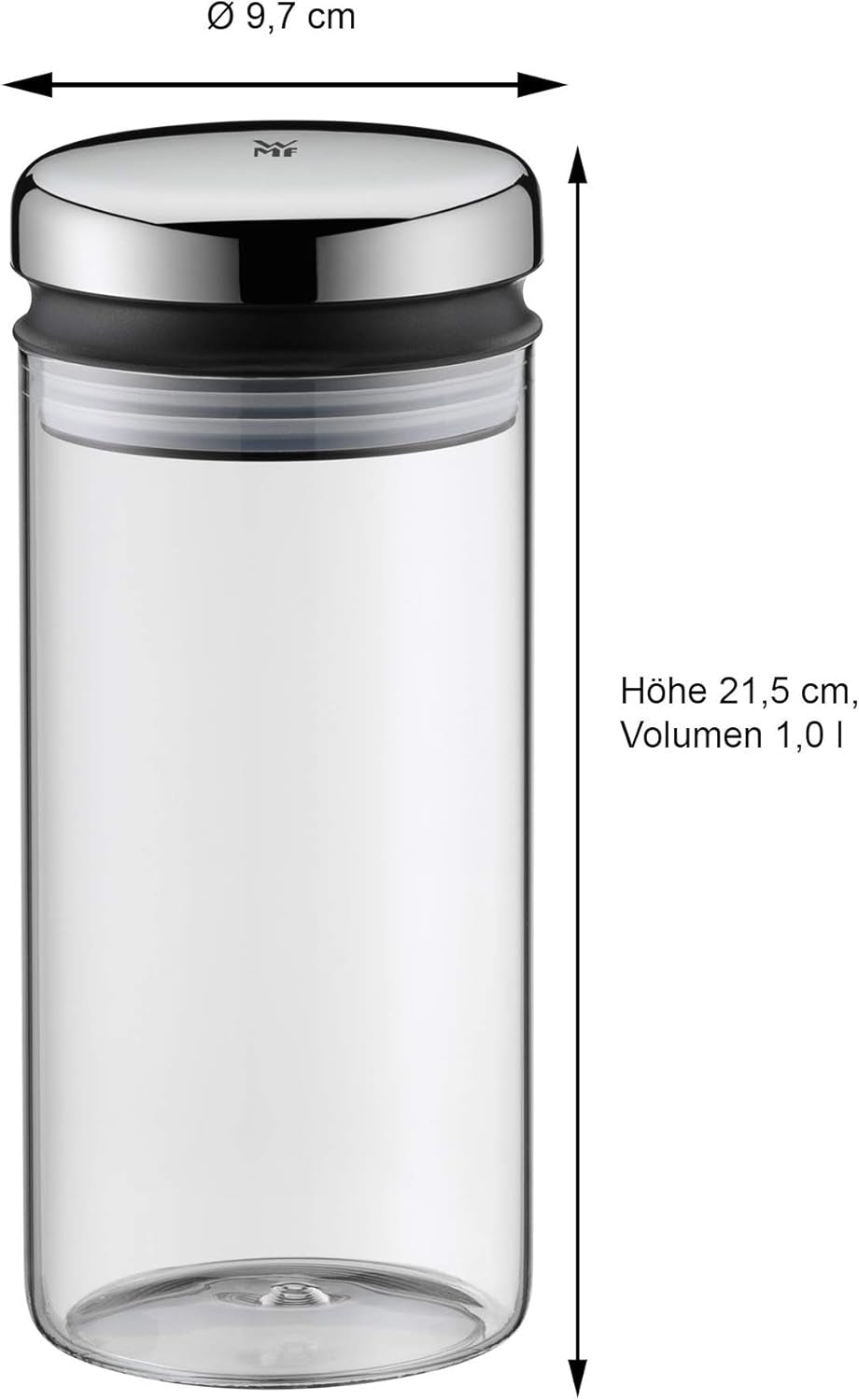 WMF Depot 1L Glas-Vorratsdose, Höhe 21,5 cm, Vorratsdose mit Deckel, Kaffeebohnenbehälter, Müslidose, Frischhaltedose mit breiter Einfüllöffnung (4er-Pack), Frischhaltedosen Naty Shop
