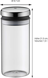 WMF Kult Cromargan Kaffeelöffel Kaffeedose aus Edelstahl mit mattem Finish 500g und 1 Liter Vorratsdose aus Glas Depot spülmaschinenfest Frischhaltedosen Naty Shop