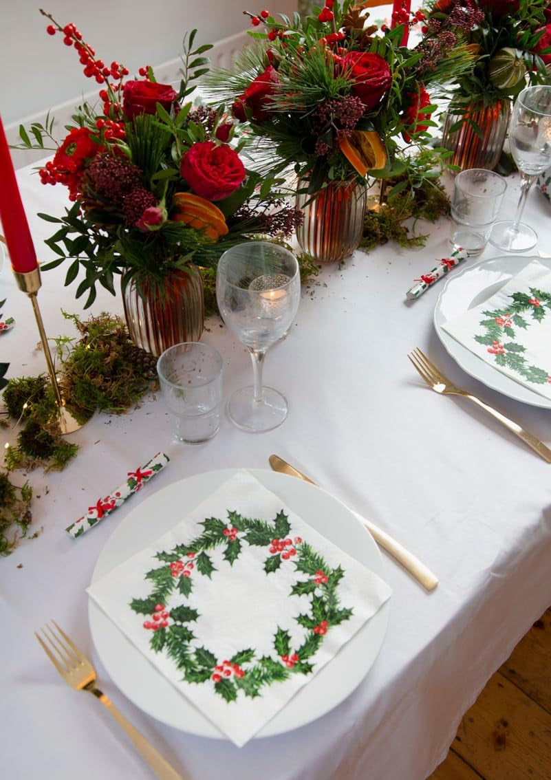 Talking Tables 20 XL-Weihnachtspapierservietten mit Stechpalmen-Design | Luxuriöse Einwegtücher | Wiederverwendbar | Ideal für Weihnachts- und Dinnerpartys | Hohe Qualität | 40cm x 40cm