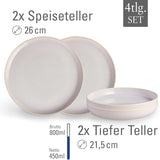 wie. by Villeroy & Boch – Crafted Cotton Dinner-Set 4 teilig Weiß, Spülmaschinenfest, Mikrowellensicher, Geschirrset, Tafelservice Modern, Speiseteller, Tiefe Teller, Pottery-Look, Premium Porzellan