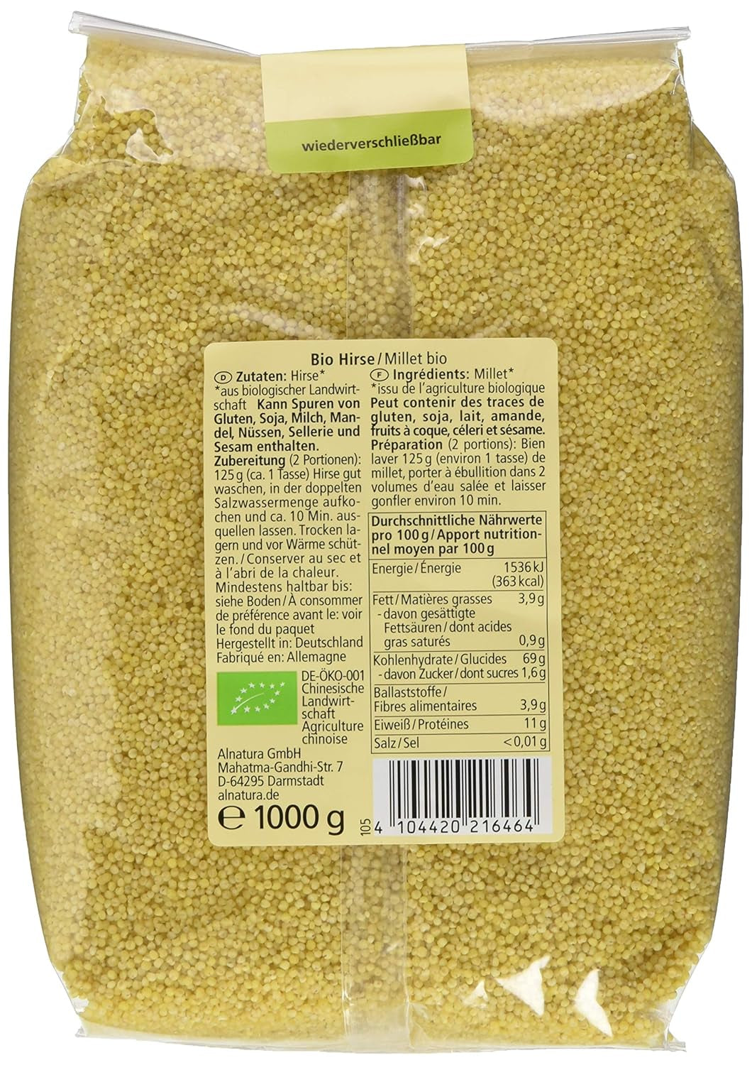 Packung ganze Hirse 1 kg