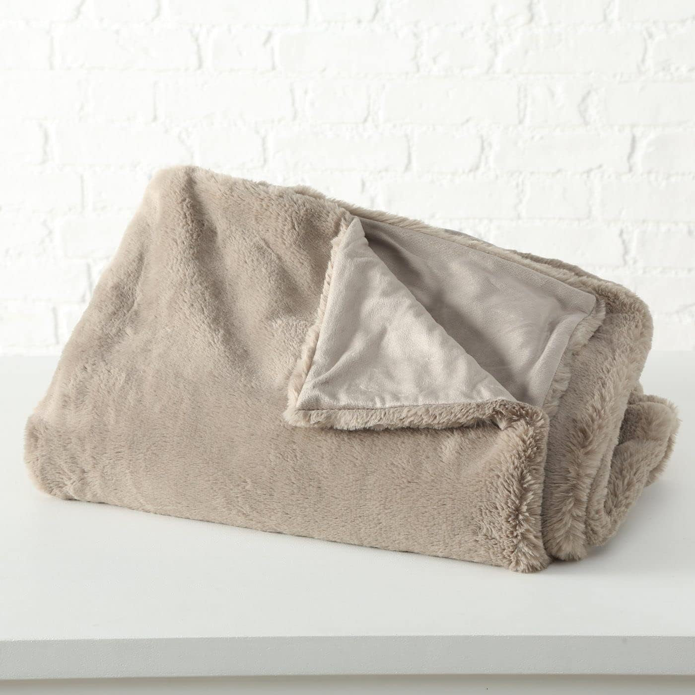 Boltze Storan Decke (Größe 150 x 200 cm, beige Farbe, bequeme Polyesterdecke, ideal für kalte Winterabende, Felloptik) 1015378 BOLTZE Betten und Decken