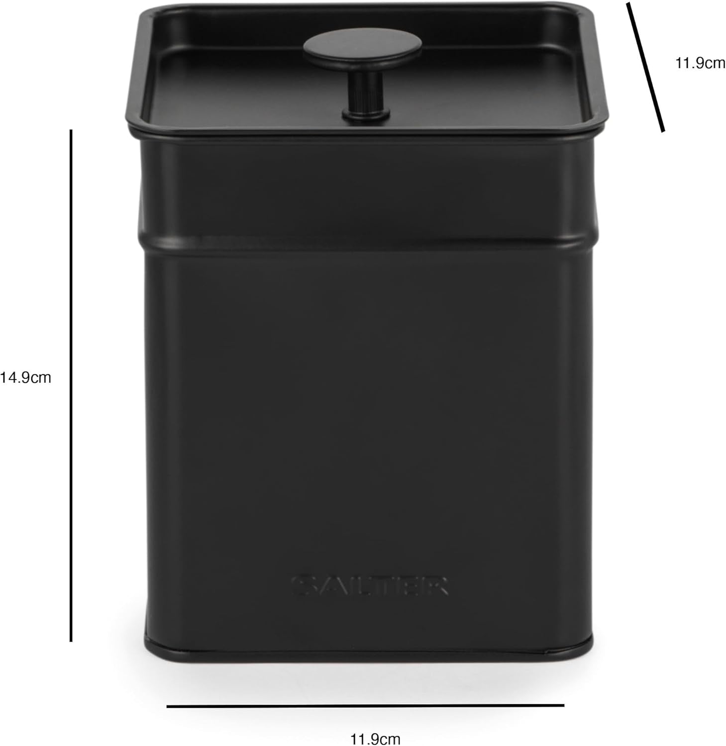 Salter BW12614EU7 Kuro-Aufbewahrungsbox-Set – 4 Küchenbehälter, Brot/Tee/Kaffee/Zucker, quadratische Organizer-Boxen, leicht zu reinigen, hält Lebensmittel frisch, schwarze Lebensmittel-Aufbewahrungsboxen, Naty Shop