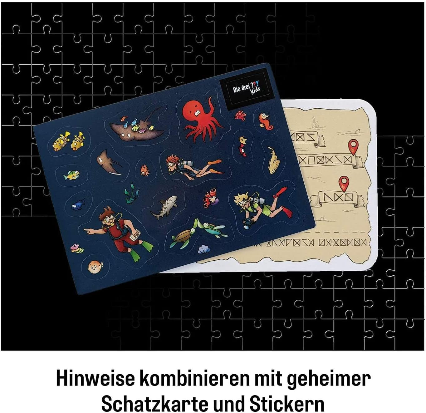 Die Drei ??? Kinder – Krimi-Puzzle – Achtung, Seeungeheuer von KOSMOS 680664, 150 Teile, leuchtet im Dunkeln, Lesen, Rätsel, Rätsel lösen, Detektivrätsel für Kinder ab 7 Jahren. Puzzle Naty Shop