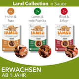 IAMS Delights Land Collection Nassfutter für Katzen – Multipack mit Fleischsorten (Lamm, Rind, Huhn und Pute) in Soße, Nassfutter für Katzen ab 1 Jahr, 12 x 85g