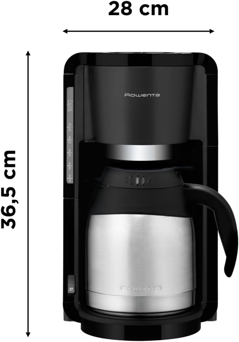 Rowenta Adagio Filter-Espressomaschine, Thermokaraffe aus Edelstahl, hält den Kaffee bis zu 4 Stunden heiß, 10–15 Tassen Fassungsvermögen, 1,25 l Fassungsvermögen, abnehmbarer Filterkorb, automatische Abschaltung, Schwarz, CT3818
