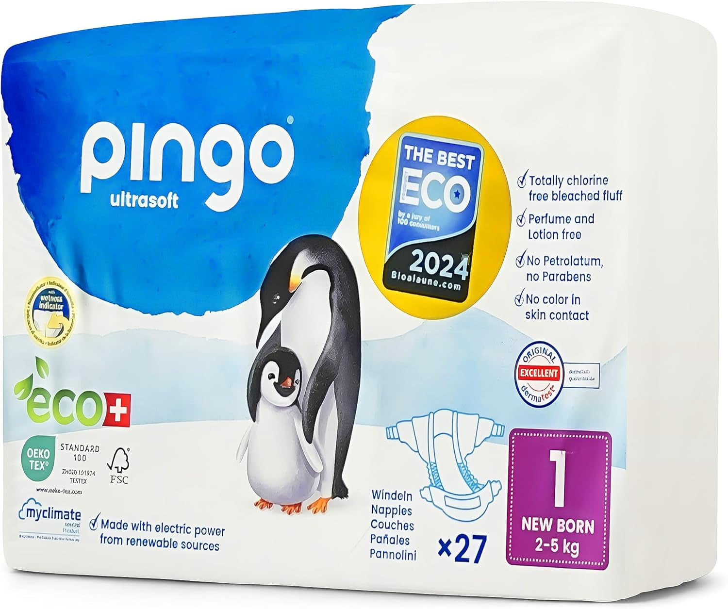 Bio-Windeln Größe 1 Neugeborene (2-5 kg), 1 Beutel mit 27 Windeln
