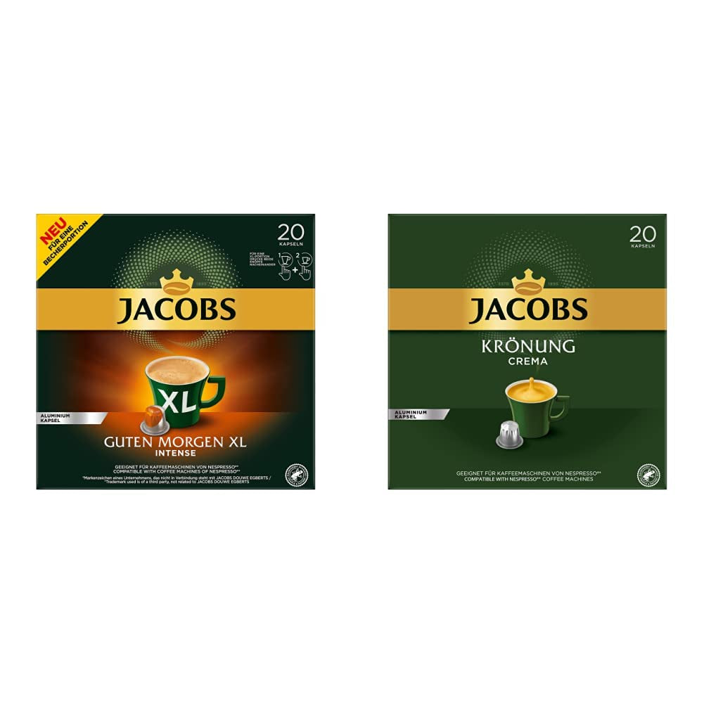 Jacobs Kaffeekapseln Guten Morgen XL Intense - 10er Pack (10 x 20 Getränke) & Kaffeekapseln Krönung Crema, 200 Nespresso-kompatible Kapseln, 10er Pack, 10 x 20 Getränke, 1040 g
