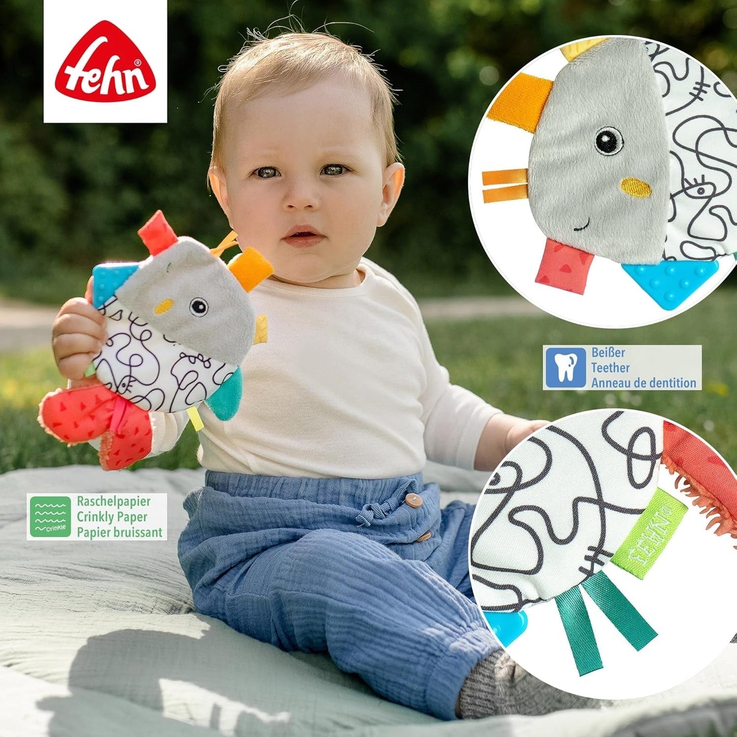 Fehn Knisterfisch - Fang- und Spielspielzeug für Babys - Fangtierspielzeug für Babys - Motorikspielzeug und Knisterspielzeug für Babys und Kleinkinder ab 0+ Monaten Babyspielzeug Naty Shop