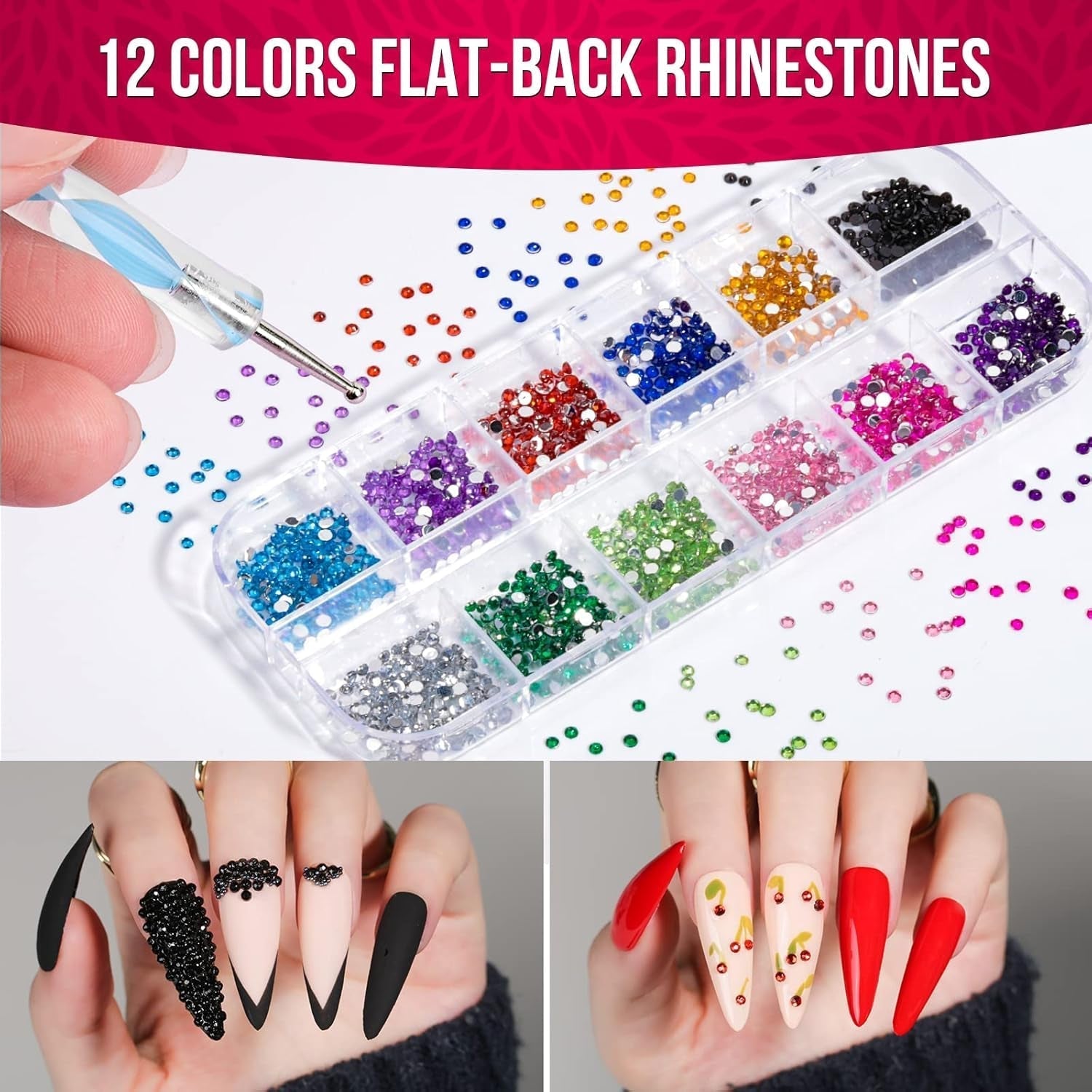 FANDAMEI Nail Art Pinsel Set, 15 Stücke Pinsel Für Gelnägel Nagel Pinsel, 5 Stücke Gepunkteter Stift, 10 Rolle Streifenband Nägel, Strasssteine ​​​​Nägel, Ultra Dünne Nagel Pailletten Für Nagelkunst Maniküre Set