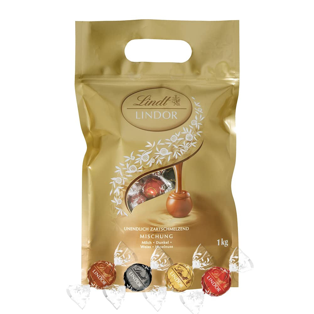 Schokoladenmischung LINDOR | 1371 g | Ca. 109 Kugeln: Klassische Mischung für Milchschokoladenkugeln und LINDOR | Ca. 80 Schokokugeln (Milch, Weiß, Zartbitter 60 %, Haselnuss) | Großpackung, 1 kg