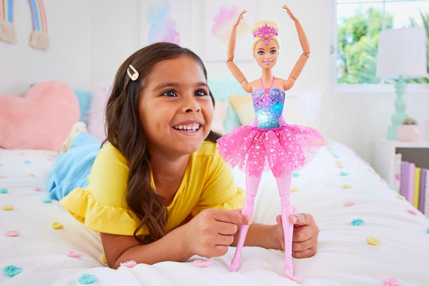 Barbie Dreamtopia Magic Light Ballerina-Puppe mit rosa Tutu und blonden Haaren, 5 Licht- und Soundeffekte, bewegliche Barbie, ab 3 Jahren, HLC25 Naty Shop-Puppen