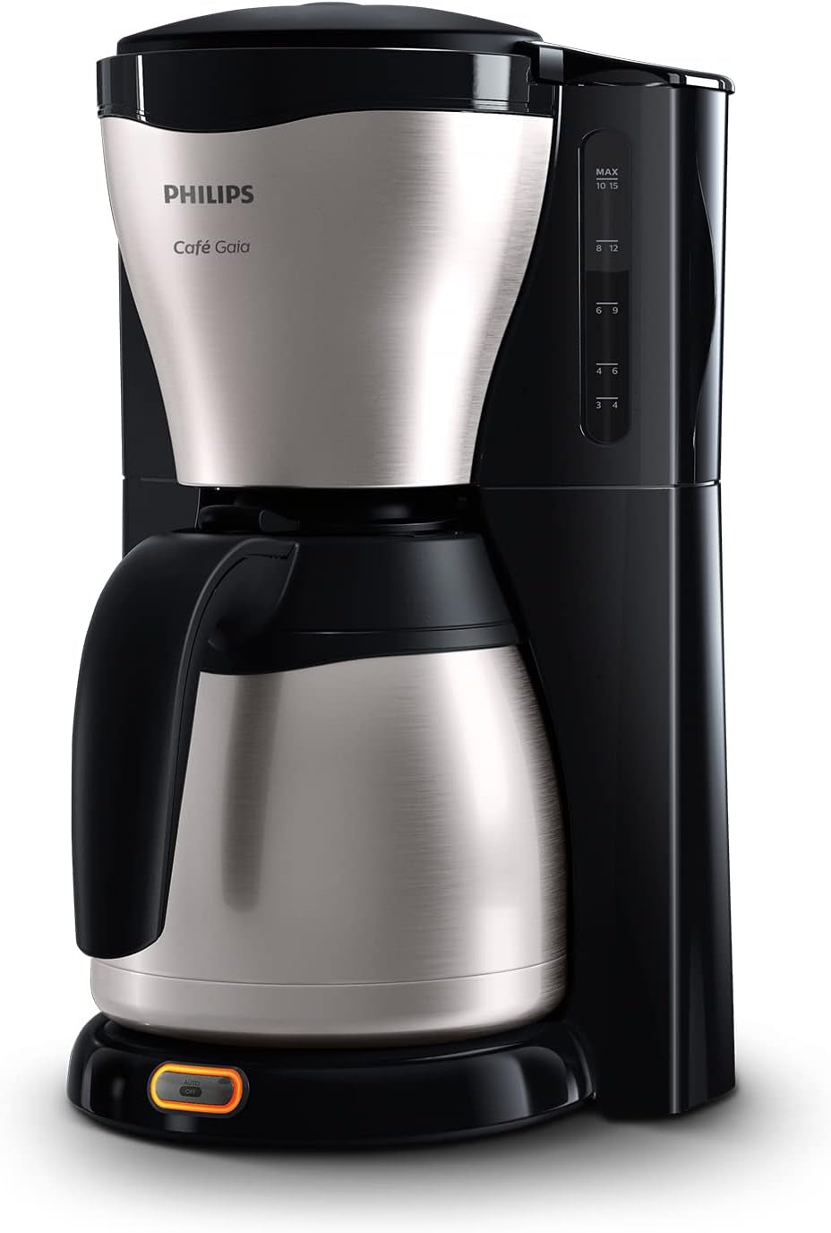 PHILIPS Café Gaia Filter-Espressomaschine – Edelstahl-Thermoskaraffe, Anti-Tropf-System, intensives Aroma, automatische Abschaltung, 1300 ml, Schwarz (HD7546/20)