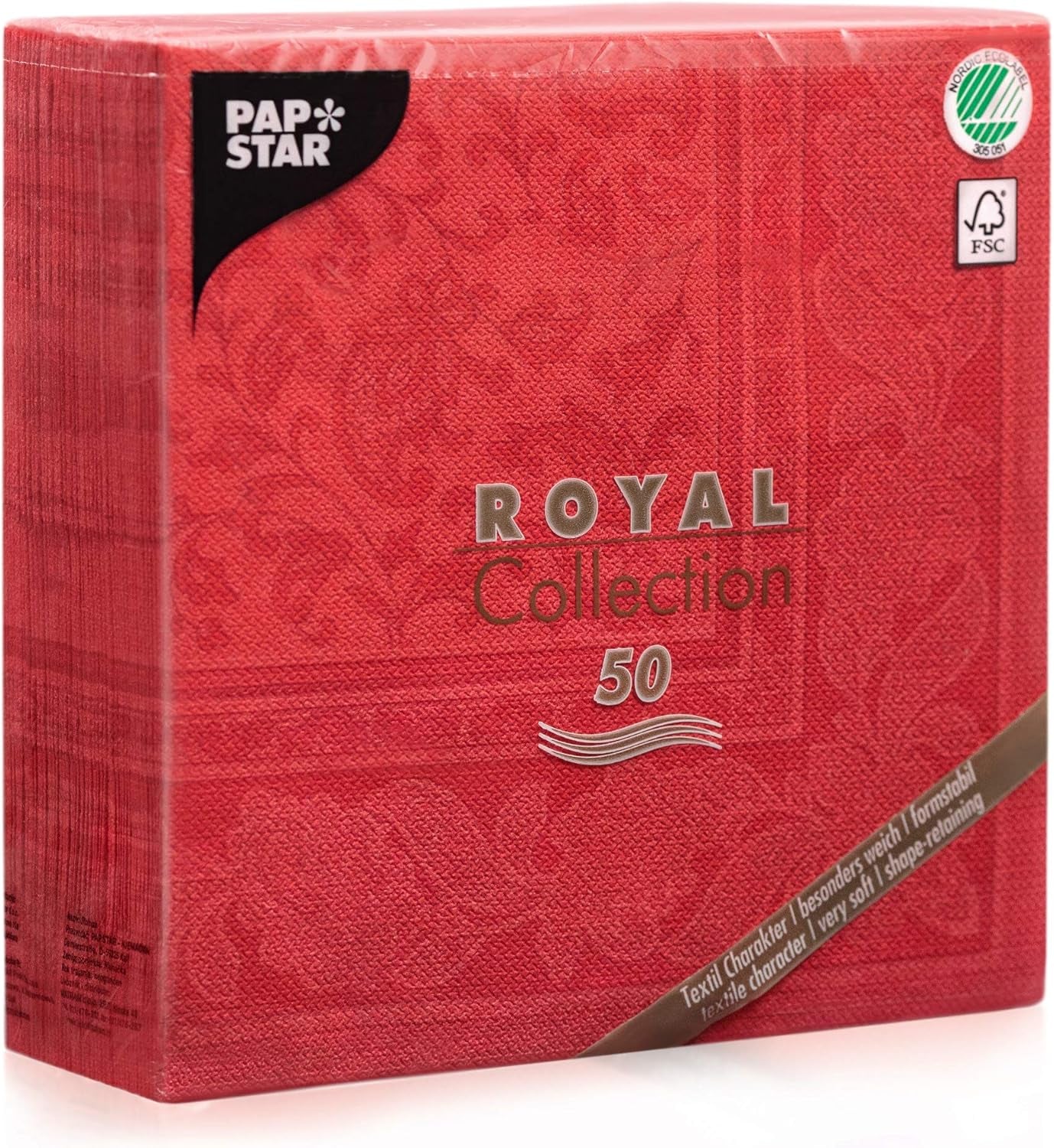 50 Premium-Servietten „ROYAL Collection“ 1/4-Falz 40 cm x 40 cm rot hochwertig „Ornamente“ (2er Pack)