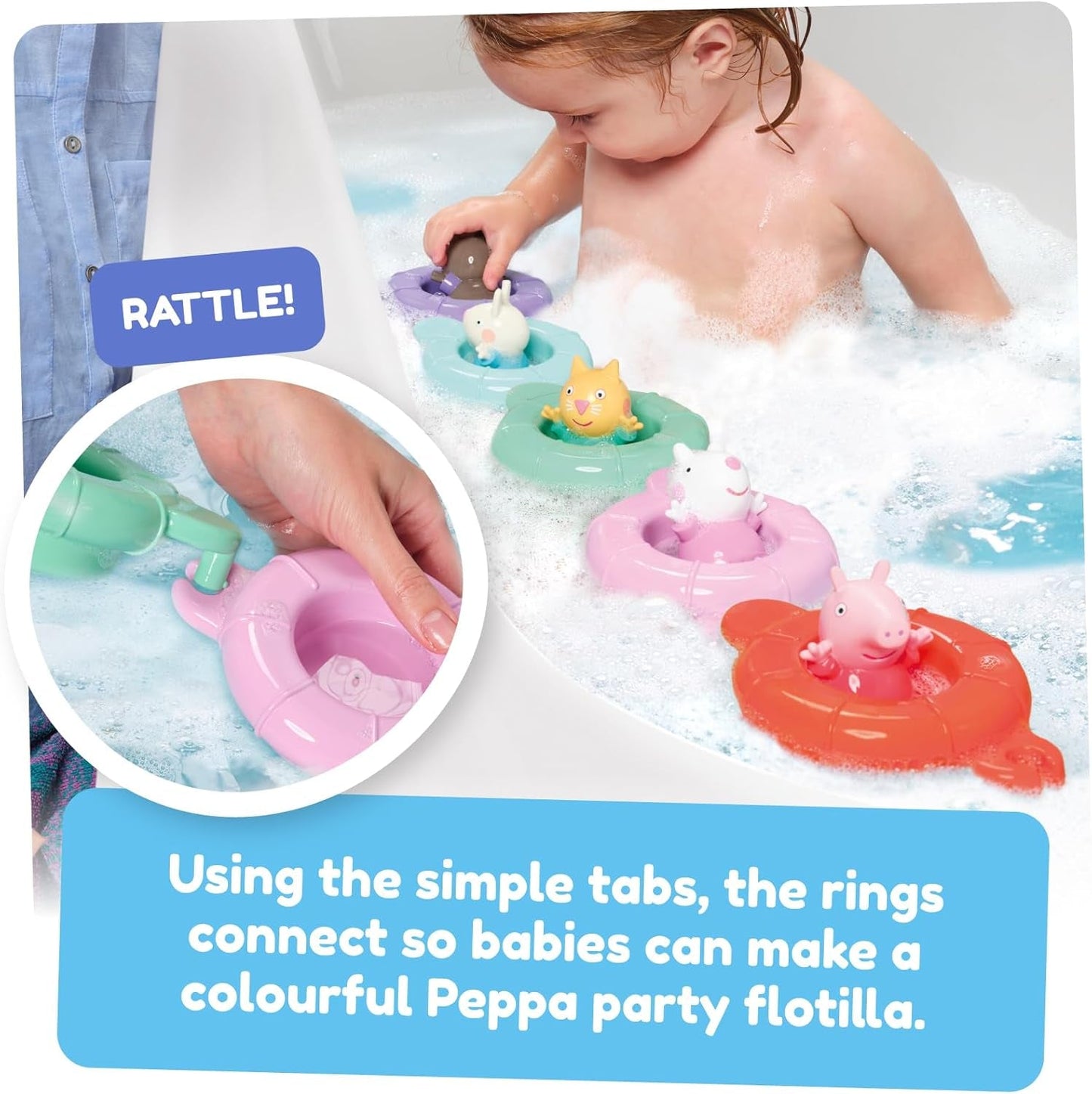 Tomy Toomies Peppa's Pool Party – 5 Becher mit Verbindungsring mit 5 Spielzeugen für Kinder Peppa Pig & Friends Water Squirter – Badespielzeug +18 Monate – Kinderbadespielzeug und Poolspielzeug Bebe Toys Naty Shop