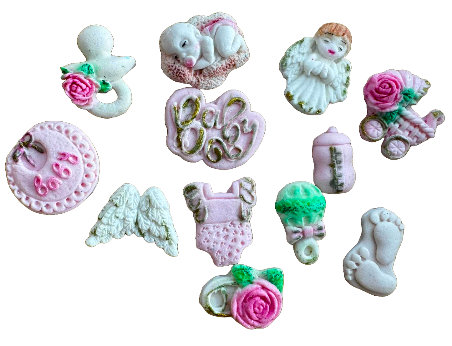Set mit 12 essbaren Dekorationen aus Zuckerpaste, Naty Shop Taufdekorationen aus Zuckerpaste