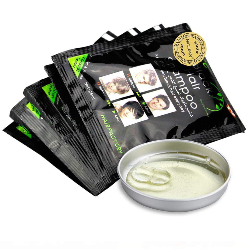 Natürliche Inhaltsstoffe, sofortiges schwarzes Haarfärbe-Shampoo, halbpermanente schwarze Haarfarbe, einfach anzuwenden, langlebig, natürliche Inhaltsstoffe (10 Stück, schwarz) Naty Shop Haarfärbemittel