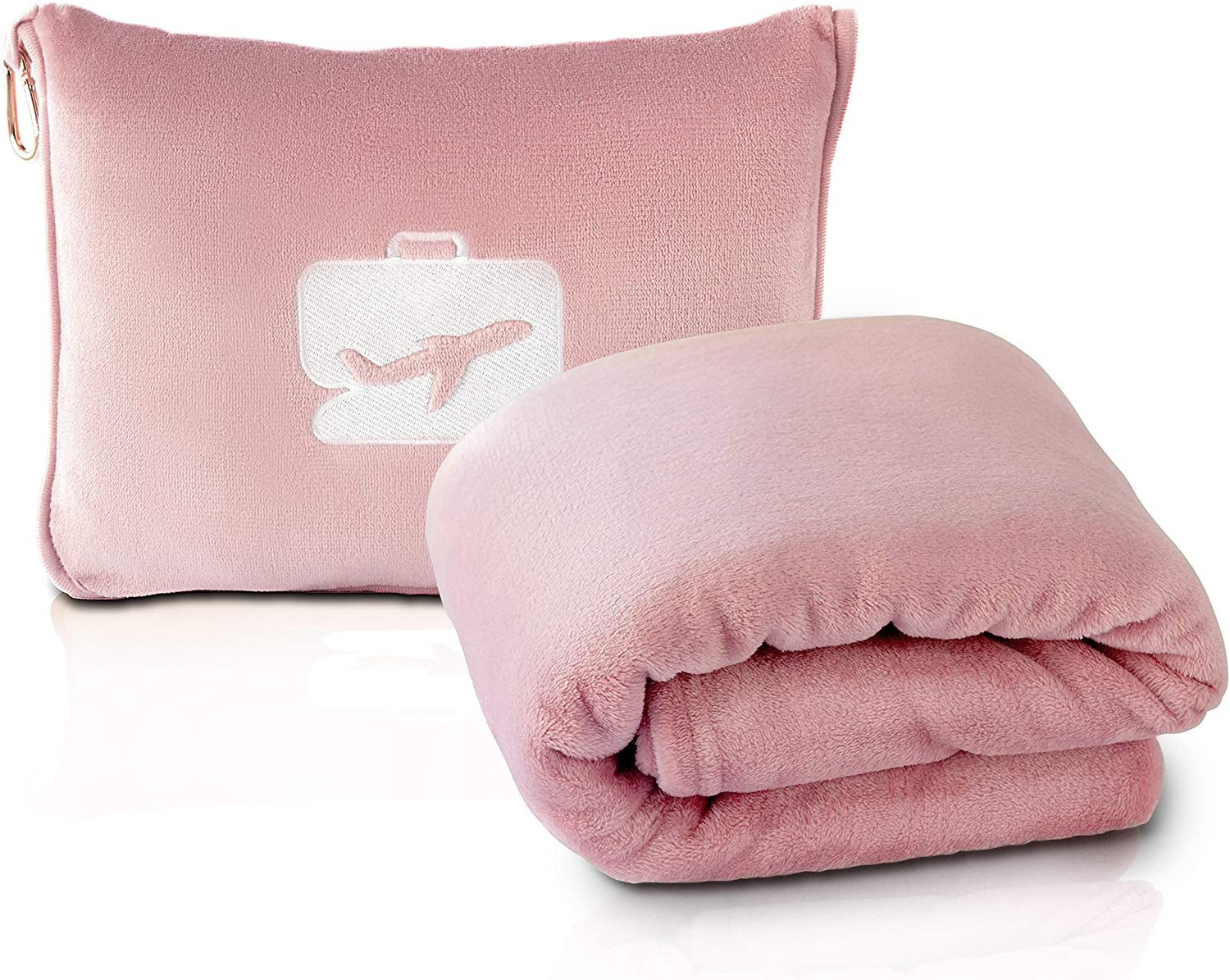 Eversnug Reisedecke und Kissen – weiche 2-in-1-Flugzeugdecke mit weichem Taschenkissenbezug, Handtaschenbezug und Rucksackhalter (Burgunderrot). Reisekissen Naty Shop Pink