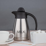 Olympia Vakuum-Milchbecher mit Schraubverschluss, 500 ml/17 oz, Edelstahl mit schwarzem Deckel, seitlicher Milchaufdruck, Buffetstationen für Tee und Kaffee, CL371