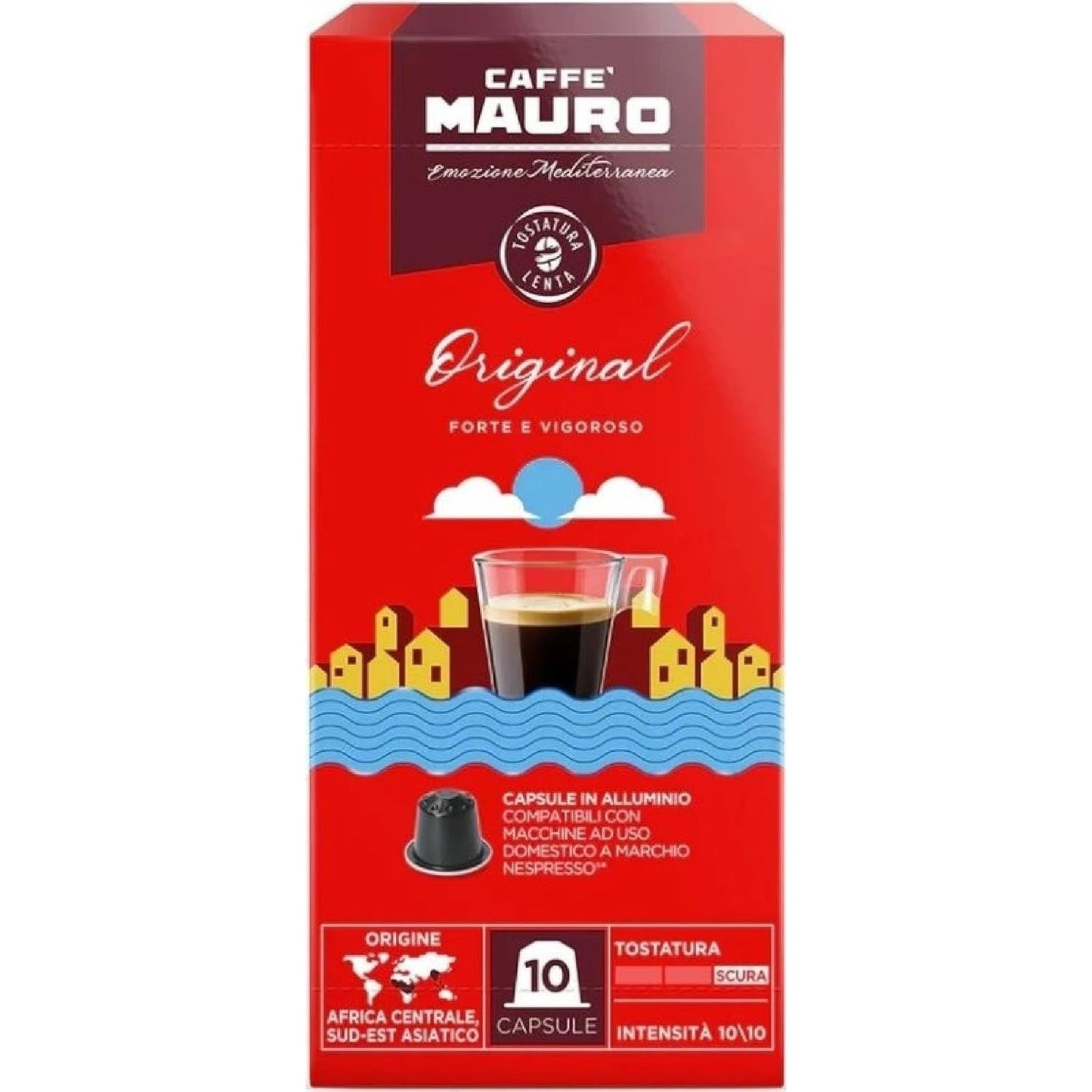 Caffè Mauro Torrefazione Kaffeekapseln Espresso Original, Intensität 10/10-50 Kapsel aus Aluminium – kompatibel mit Nespresso* Haushalts-Espressomaschinen – hergestellt in Italien