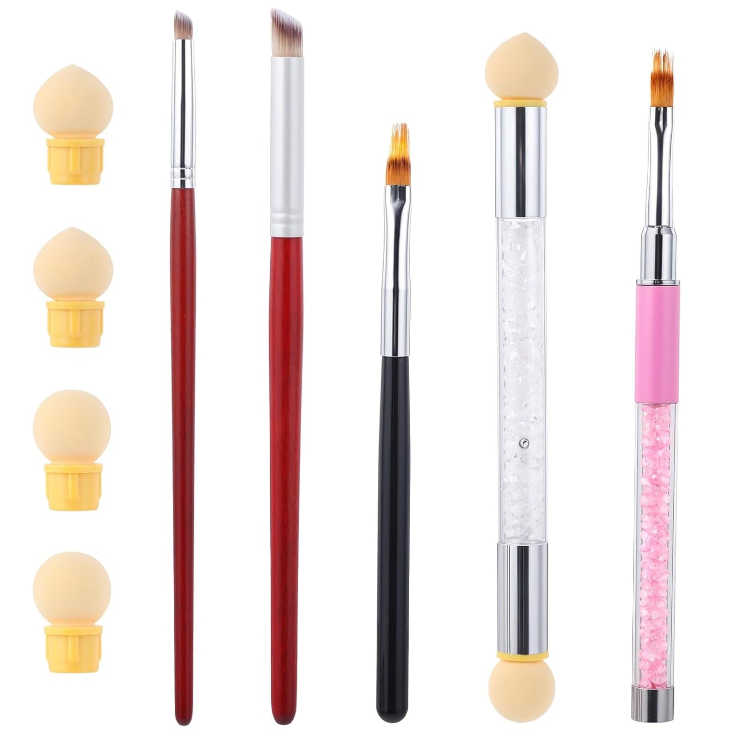 Nail Art Rendering-Werkzeuge Schwamm Undtupfpinsel, Sponge Brush Applicator, Doppelter Kopf Ombre Sponge Stick Mit 4 Ersatzköpfen, Nail Art Schwamm Und Tupfpinsel, Ombre Nagelpinsel Für Gelnägel