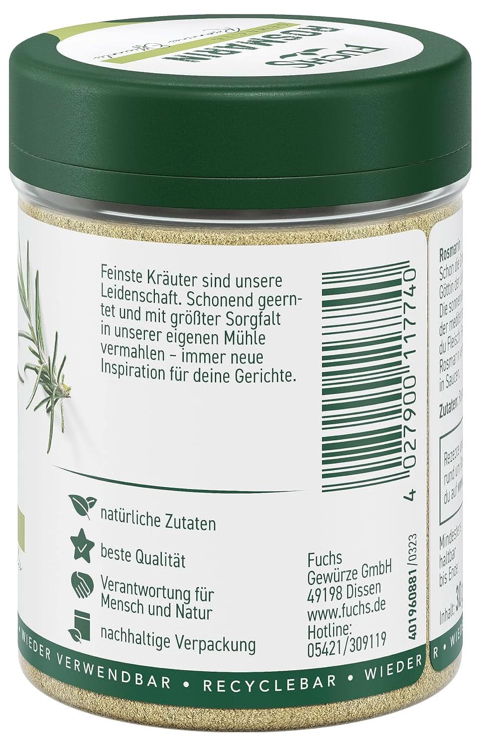 Fuchs - Gemahlener Rosmarin - Zum Würzen von Fisch, Fleisch und Gemüse, 30 Gramm Condimente Naty Shop