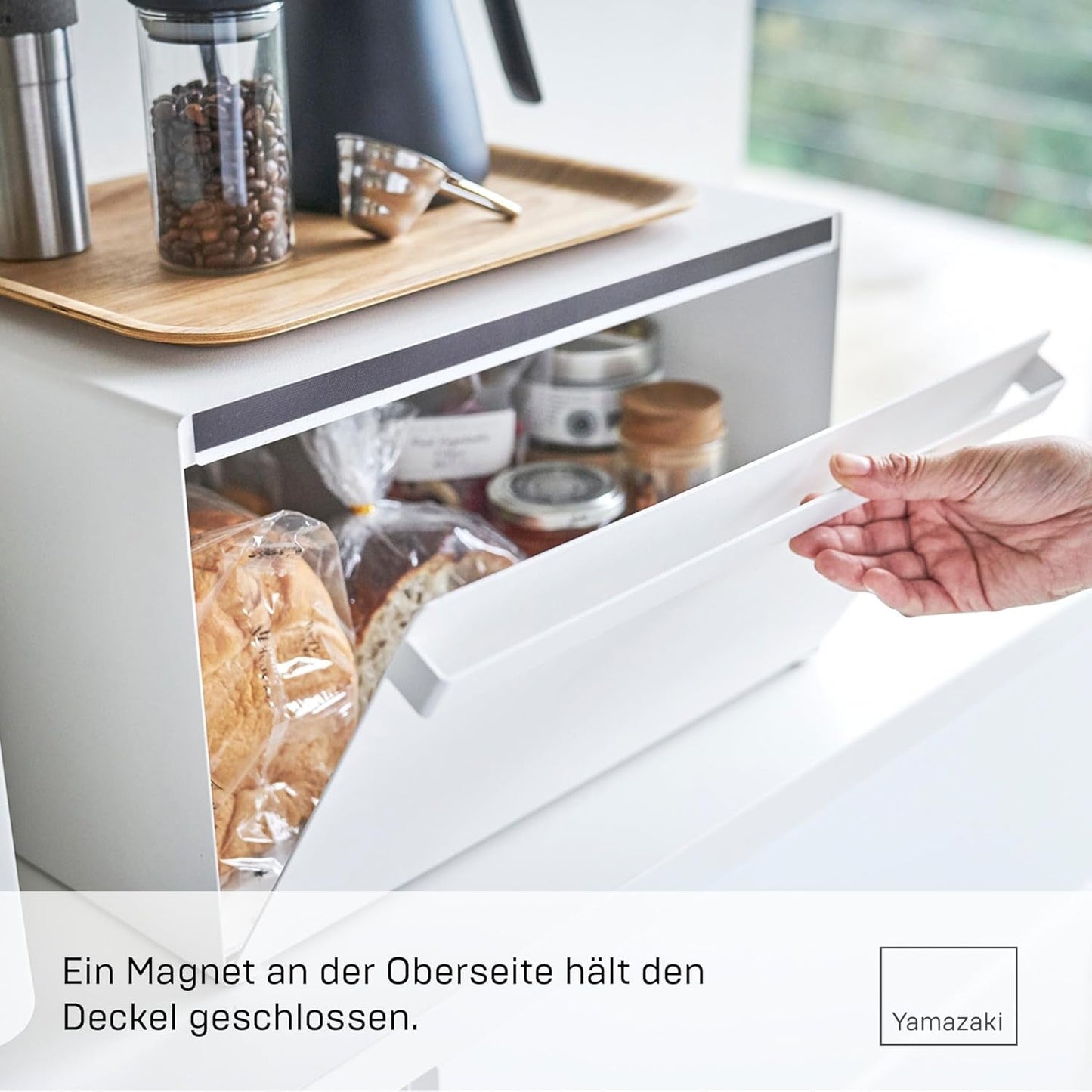 Yamazaki 4352 TOWER Brotkorb, weiß, Stahl, minimalistisch, 40 x 34,5 x 24 cm Frischhalteboxen Naty Shop