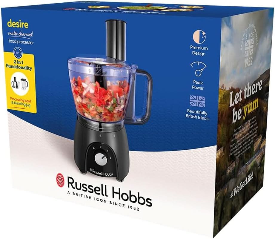 Russell Hobbs Küchenmaschine [Mixer/Gemüsezerkleinerer/Tischmixer/Zerkleinerer/Mixer] Küchenmaschine (Kneten, Mischen und Schneiden), Matte Charcoal Kitchen Naty Shop