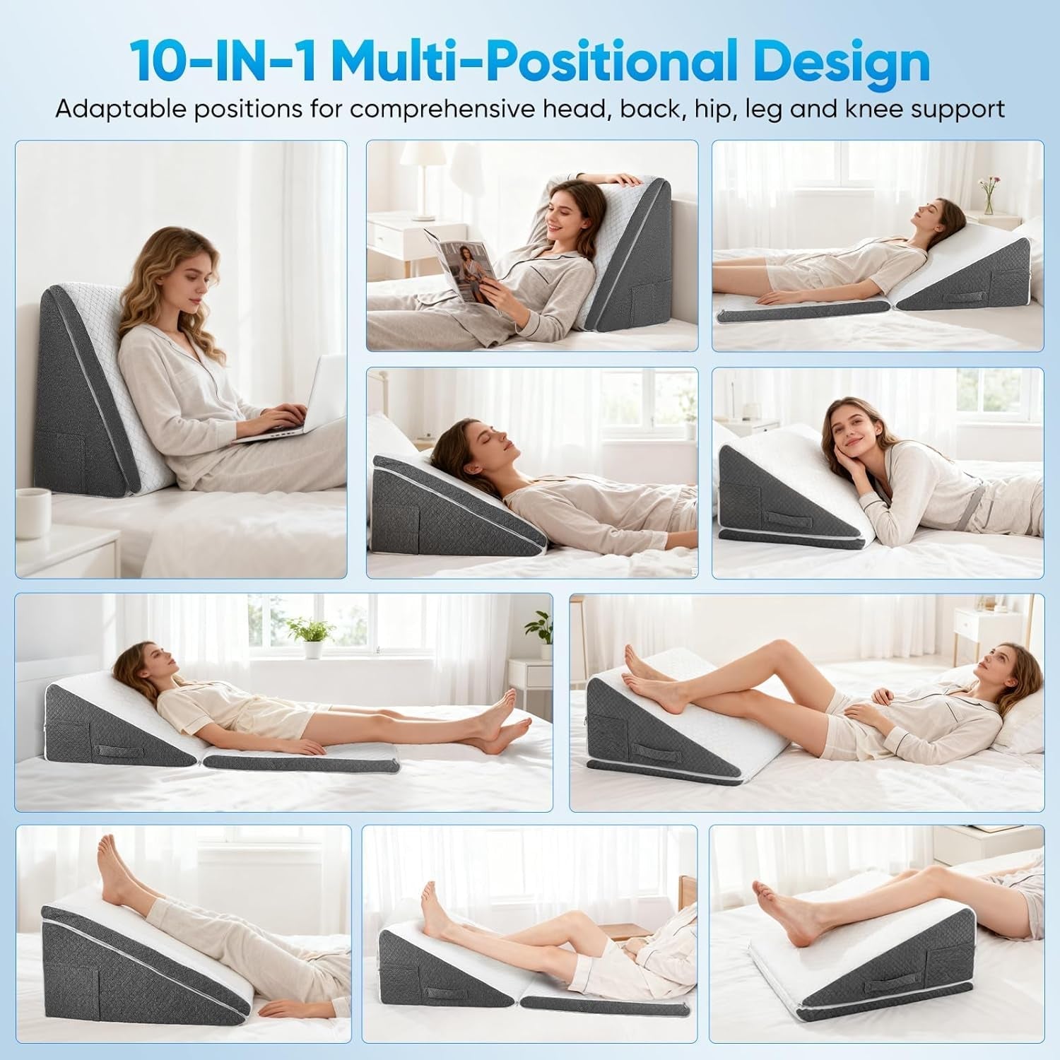 Federkissen für Bett und Sofa, L50xB50xH26. Doppeltes Lesekissen mit waschbarem Bezug, Memory-Schaum, gegen Schnarchen und für mehr Komfort im Nacken- und Rückenbereich