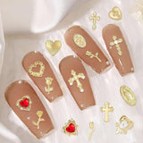 Gold Nagel Charms 80 Stück Kreuz Rose Herz Jungfrau Maria Nagel Edelsteine ​​Metalllegierung Nagelzubehör für Maniküre Design Dekorationen DIY Handwerk