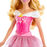 Mattel DISNEY Prinzessin Aurora – Puppe mit ikonischem Outfit, abnehmbaren Schuhen und Tiara, glitzerndem Oberteil und abnehmbarem gemustertem Rock, langes Haar zum Stylen, HLW09