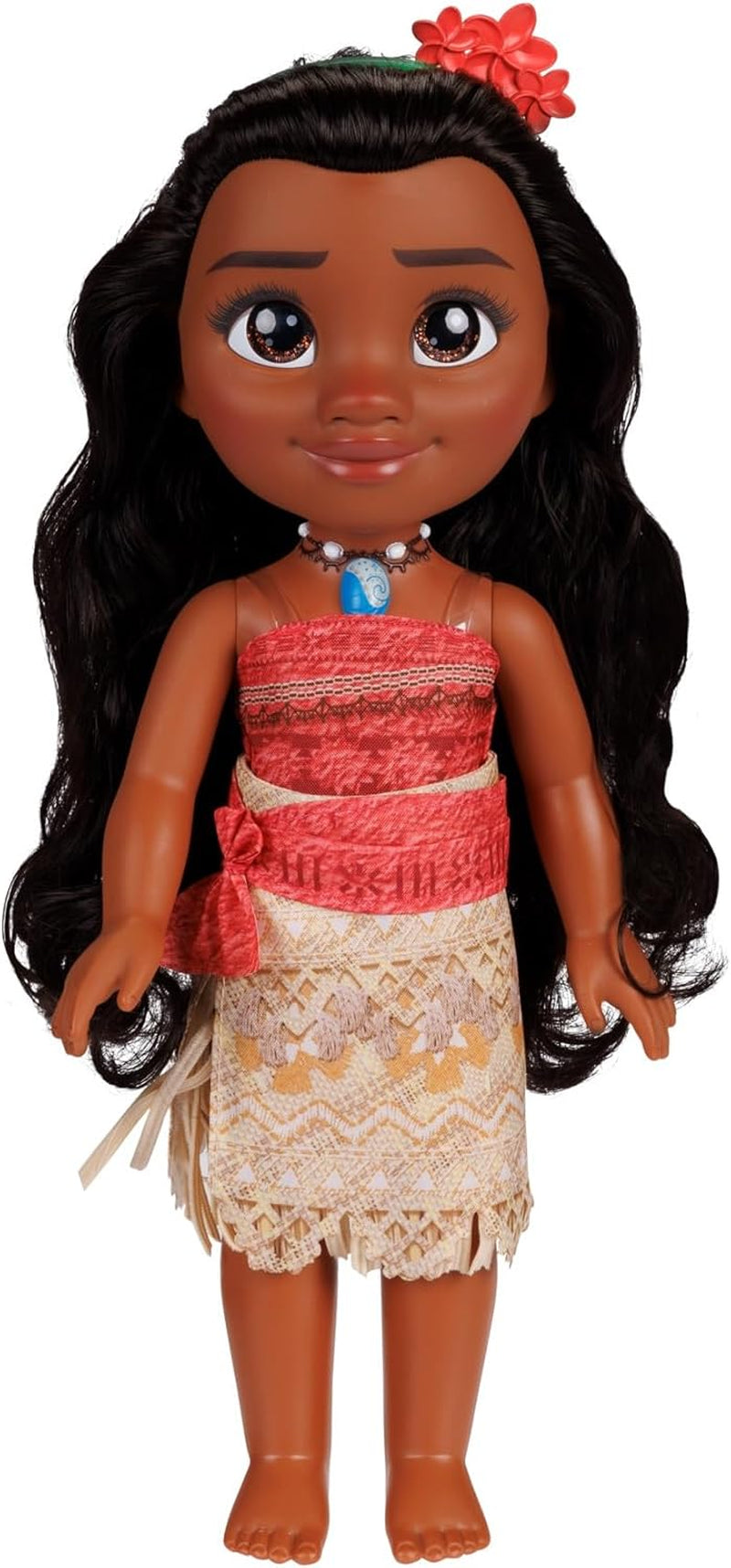 Disney Princess Moana, 35 cm große Puppe, reflektierende Glitzeraugen, bewegliche Gelenke, abnehmbares Outfit, Blumenclip, langes Haar, für Mädchen ab 3 Jahren