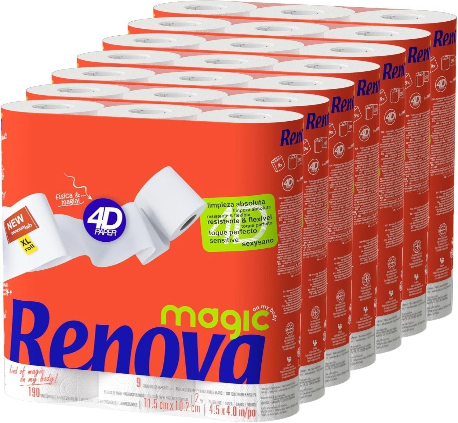 Renova Toilettenpapier, 7 Packungen mit 9 Rollen – insgesamt 63 Rollen