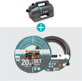 Gardena 4100 Silent Gartenpumpen-Set: Sehr leise und innovative Bewässerungspumpe mit 3,5 m Sauganschluss und 20 m klassischem Schlauch, 4100 l/h Durchfluss, 550 W Motor, wasserdicht, sparsam (9051-20)