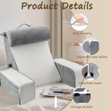 Großes Lesekissen für Bett und Sofa, Rückenkissen für Erwachsene mit Nackenstütze und Armlehnen, ergonomisches Rückenkissen mit Tasche und waschbarem Bezug zum Ausruhen, Lesen, Fernsehen (WH)