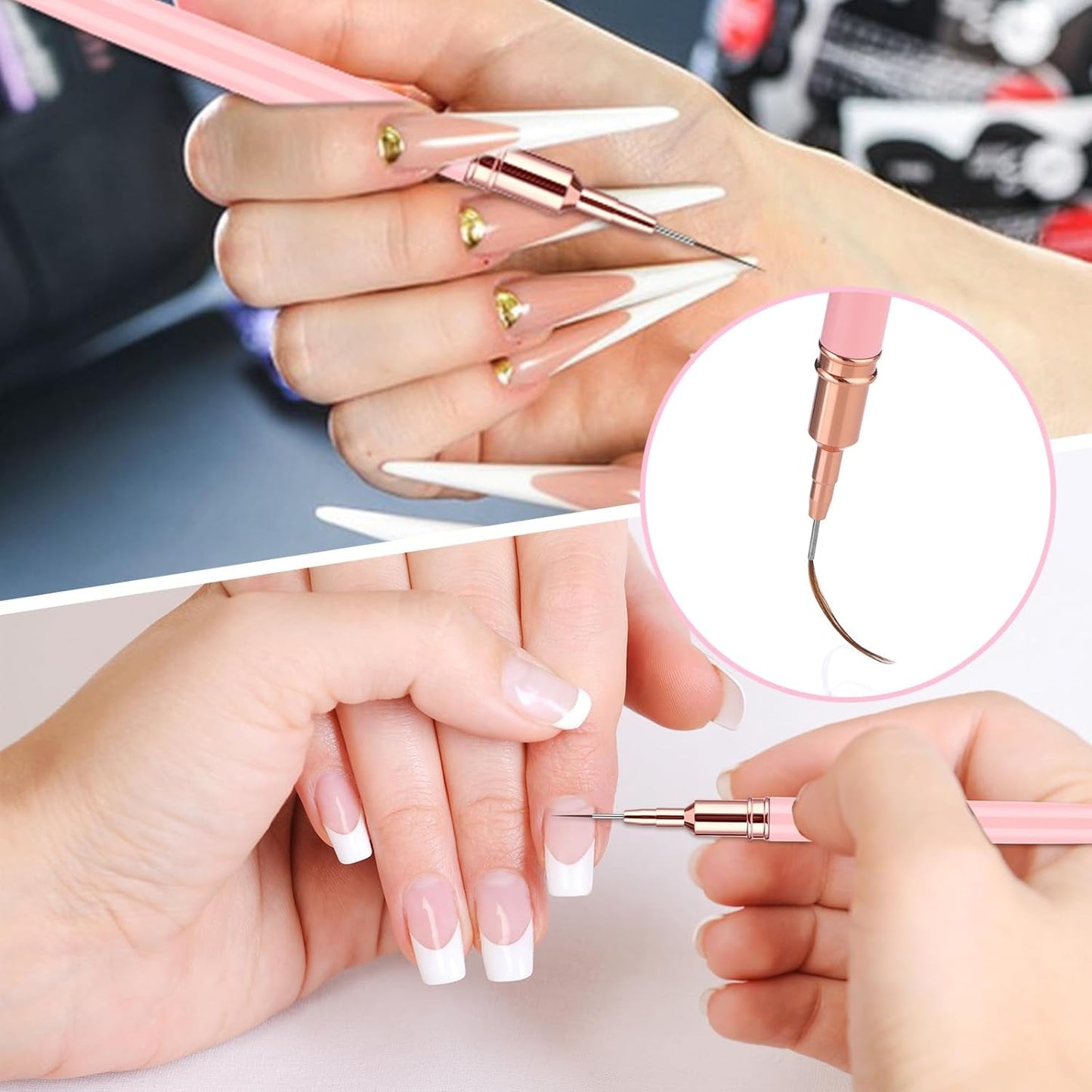 6 Stück Liner Nailart Pinsel Nageldesign Pinsel Set Dünn Acryl Nagelpunkt-Zeichenwerkzeug Nägel Dünne Nagelpinsel Set Für Lange Linien, Dünne Details, Feines Zichnen 5/7/9/11/15/25 Mm (Rosa)