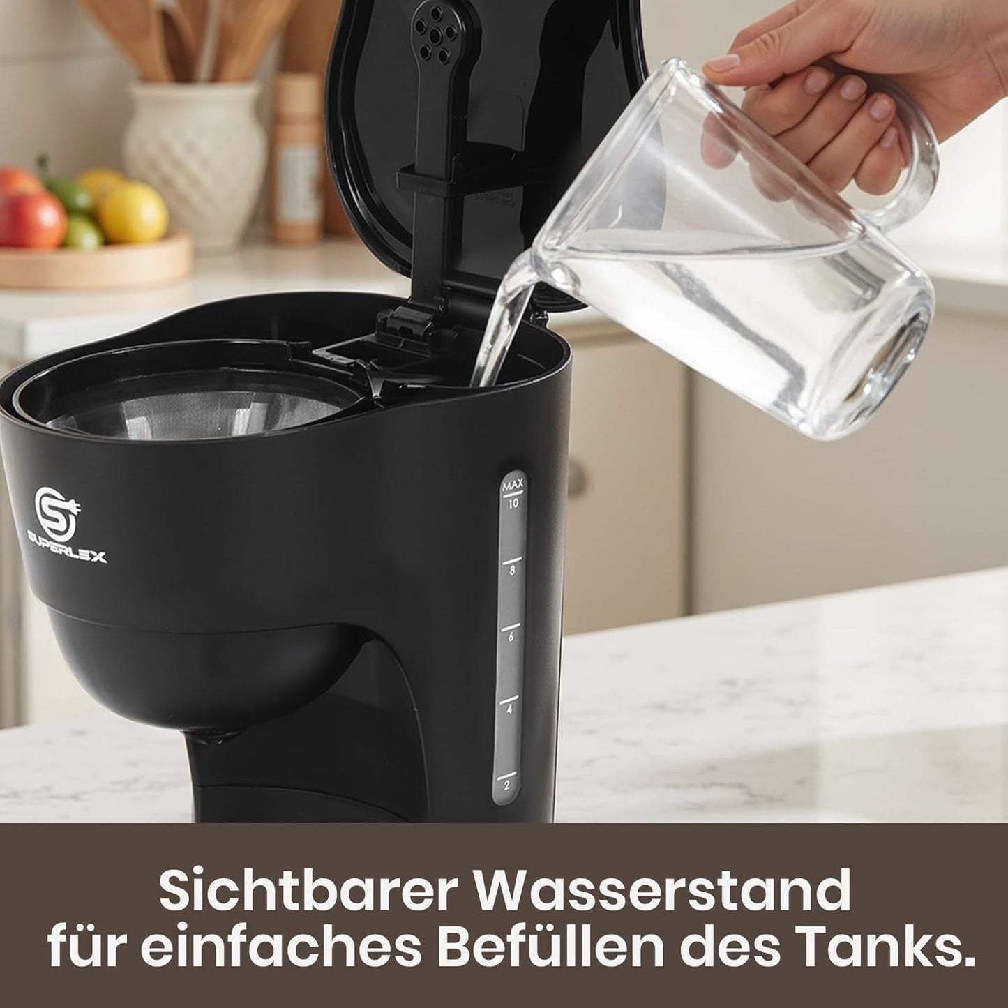 1,25 l Filterkaffeemaschine für 10 Tassen Filterkaffee, spülmaschinenfeste Glaskaraffe, Thermoskanne, Anti-Tropf-System, automatische Abschaltung, 600 W, wasserloser Kochschutz für Zuhause und Büro