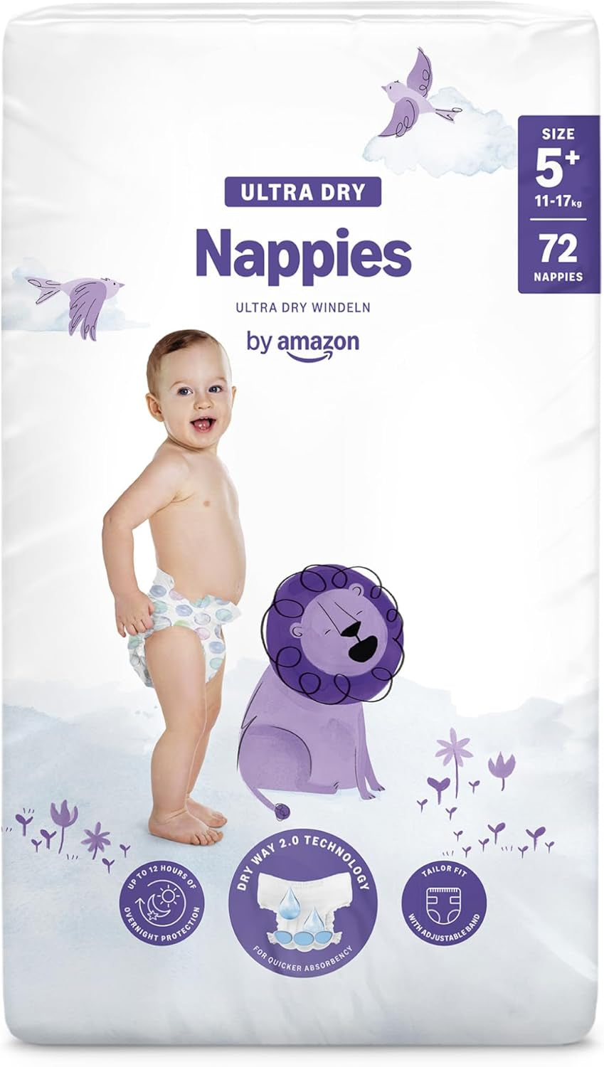 Amazon Ultra Dry Windeln, Größe 1 (2–5 kg) – Monatsbox, Weiß, 96 Stück (2 Packungen à 48 Stück) (ehemals Marke Mama Bear, identisches Produkt)