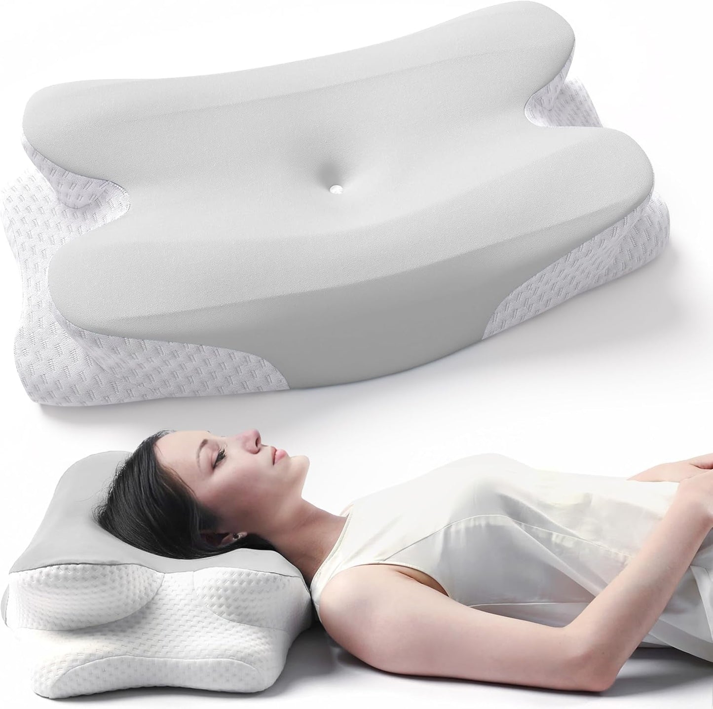 RUMMY Memory Foam Ergonomisches Nackenstützkissen mit abnehmbarem, waschbarem Bezug für Seiten- und Bauchschläfer (Grau) Orthopädische Nackenkissen Naty Shop Grau