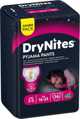 DryNites Pyjamahosen für Mädchen 3–5 Jahre, 1 Packung (1 x 16 Stück)