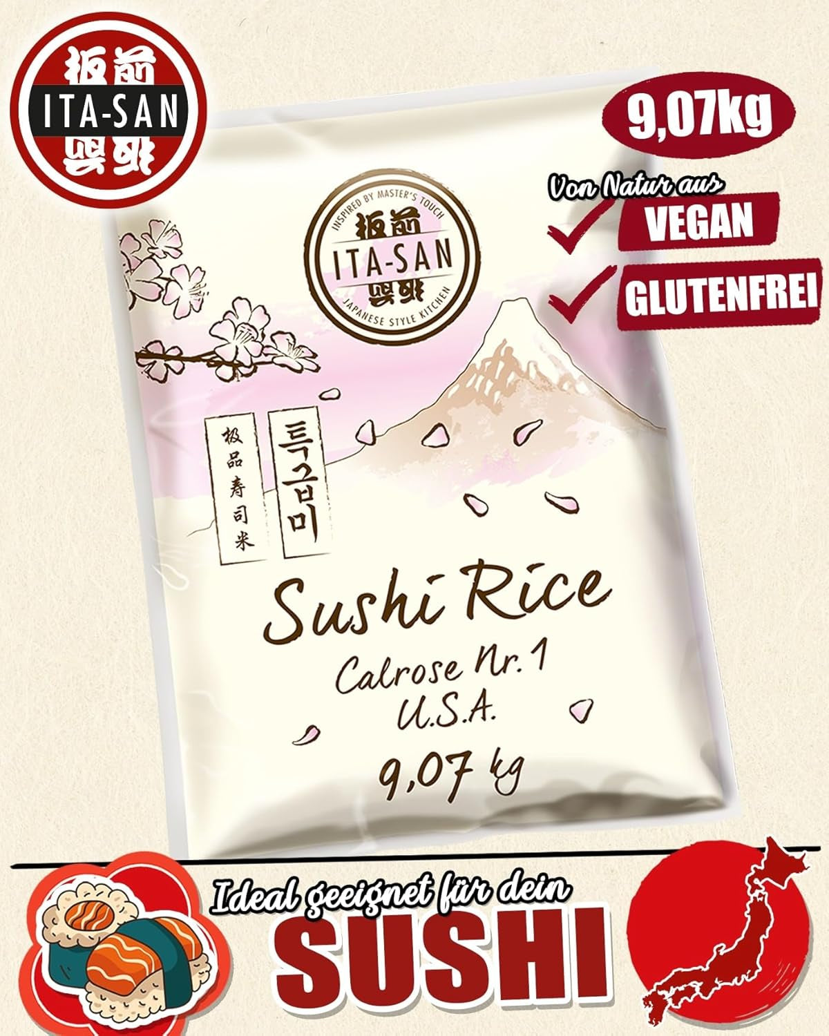 ITA-SAN Calrose / Reis für Sushi, 1 Packung (1 x 9,07 kg)