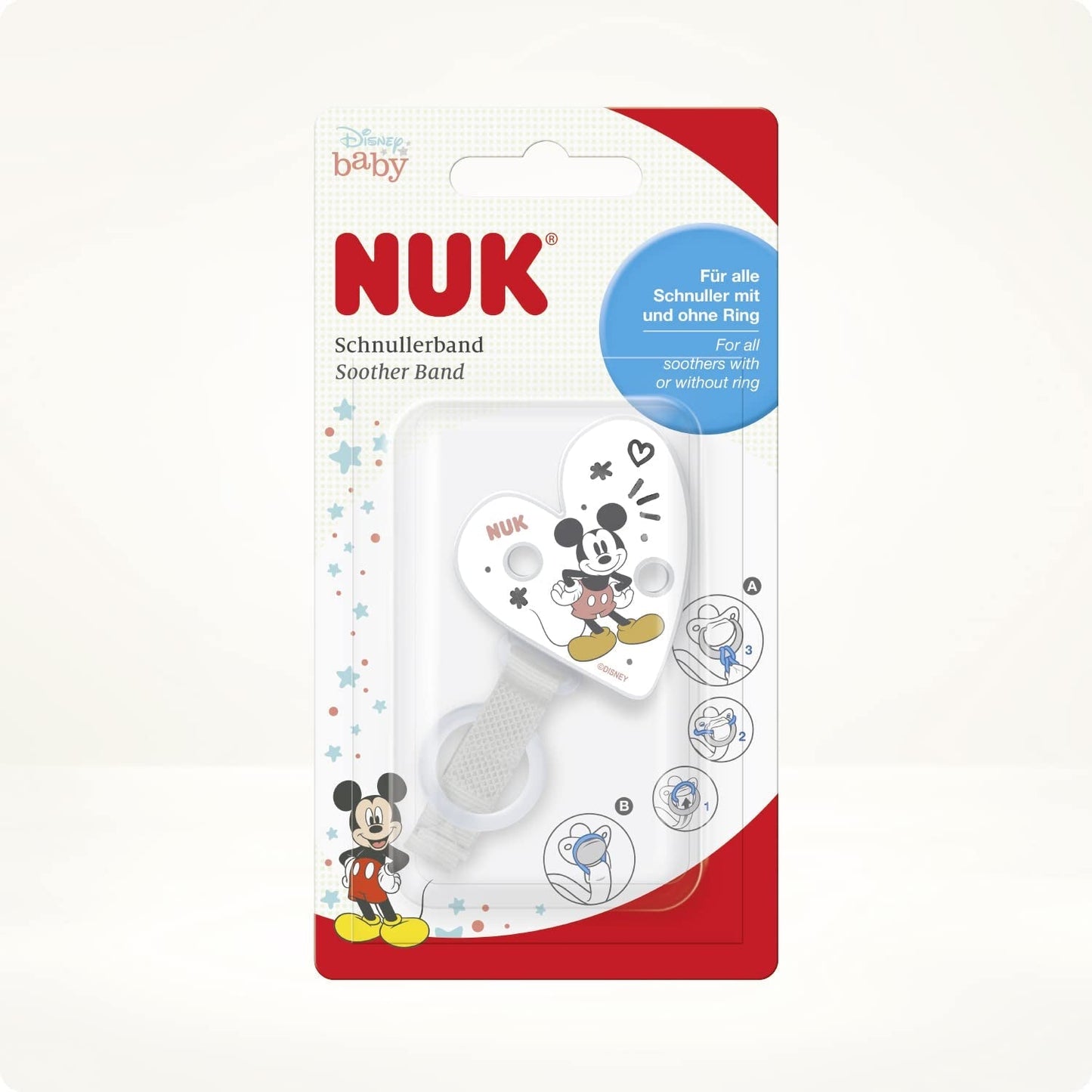 NUK Schnullerkette und Clip | für Schnullerringe | Robust und bruchfest | Disney Mickey Mouse