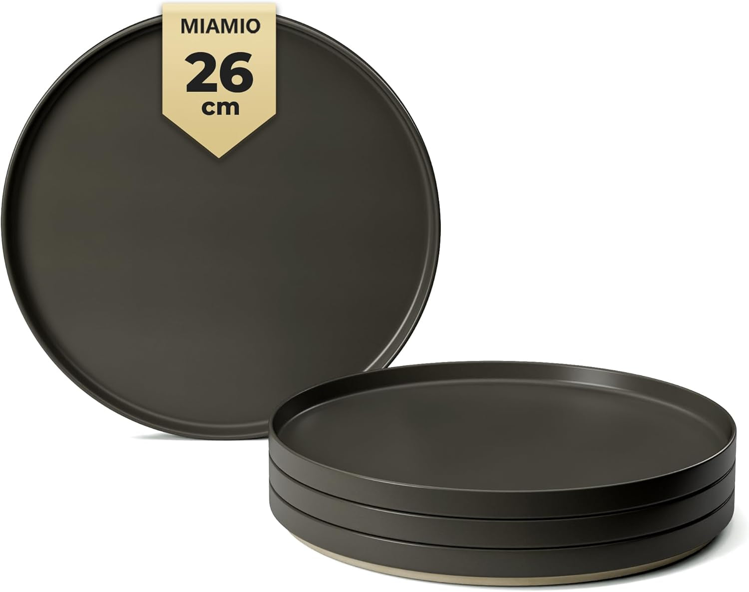 MIAMIO – 4-Personen-Teller-Set/4-Personen-Keramikgeschirr-Set, spülmaschinen- und mikrowellengeeignetes Steingut-Geschirr – Sierra-Kollektion (dunkle Teller, große Teller (4x))